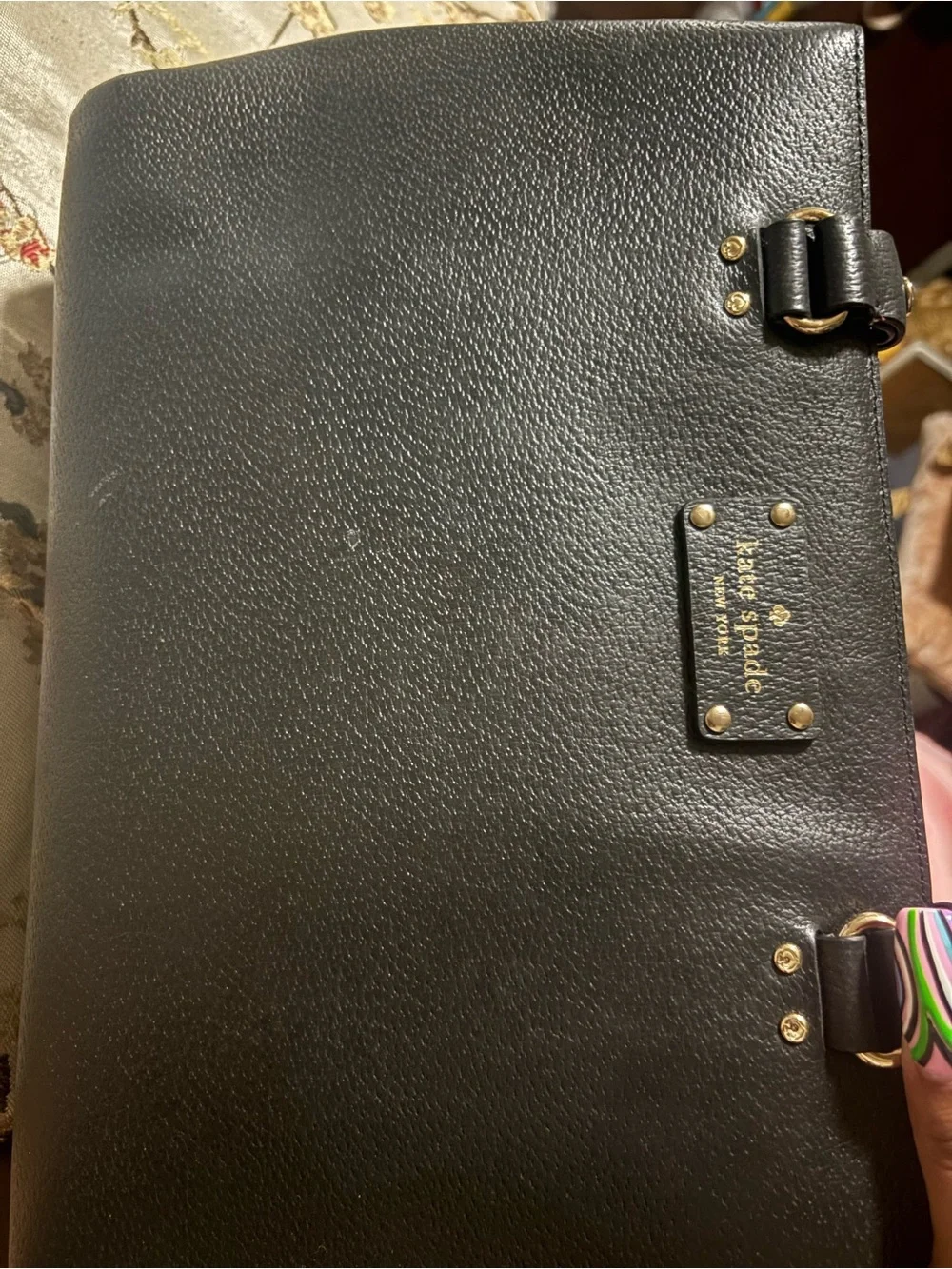 kate spade Black Pebbled Leather Briefcase with Gold Hardware